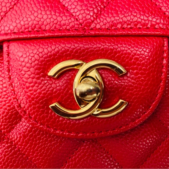 CHANEL JUMBO DOUBLE FLAP RED quilted caviar leather handbag - Picture 7 of 17